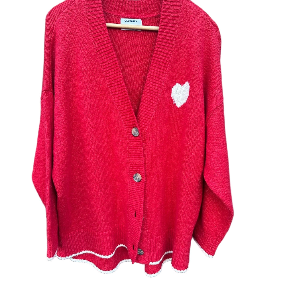 Old Navy Red Cardigan with Heart Detail